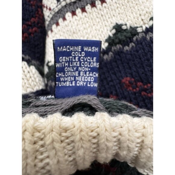 Vtg Savile Row Mens M Sweater Chunky Fair Isle Long Sleeve Rag Cotton Crewneck - Picture 5 of 8